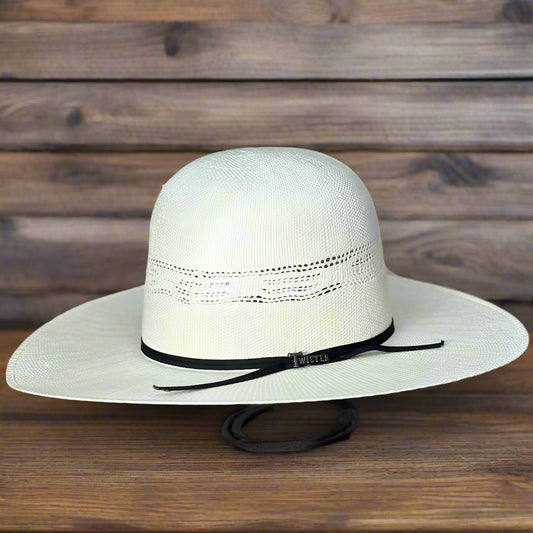 White cowboy hat with black band 